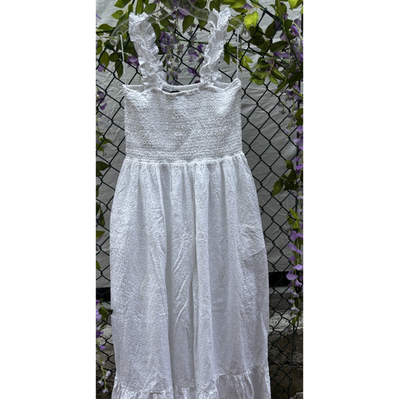 Bobi Los Angeles: Square Neck Smocked Eyelet Dress•Maxi W/pockets•White•XL•NEW - Picture 11 of 13